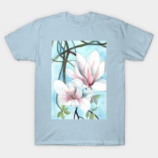 Watercolour painting of pink magnolia flowers T-Shirt